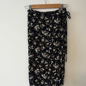 Urban Outfitters Black Floral Wrap Skirt